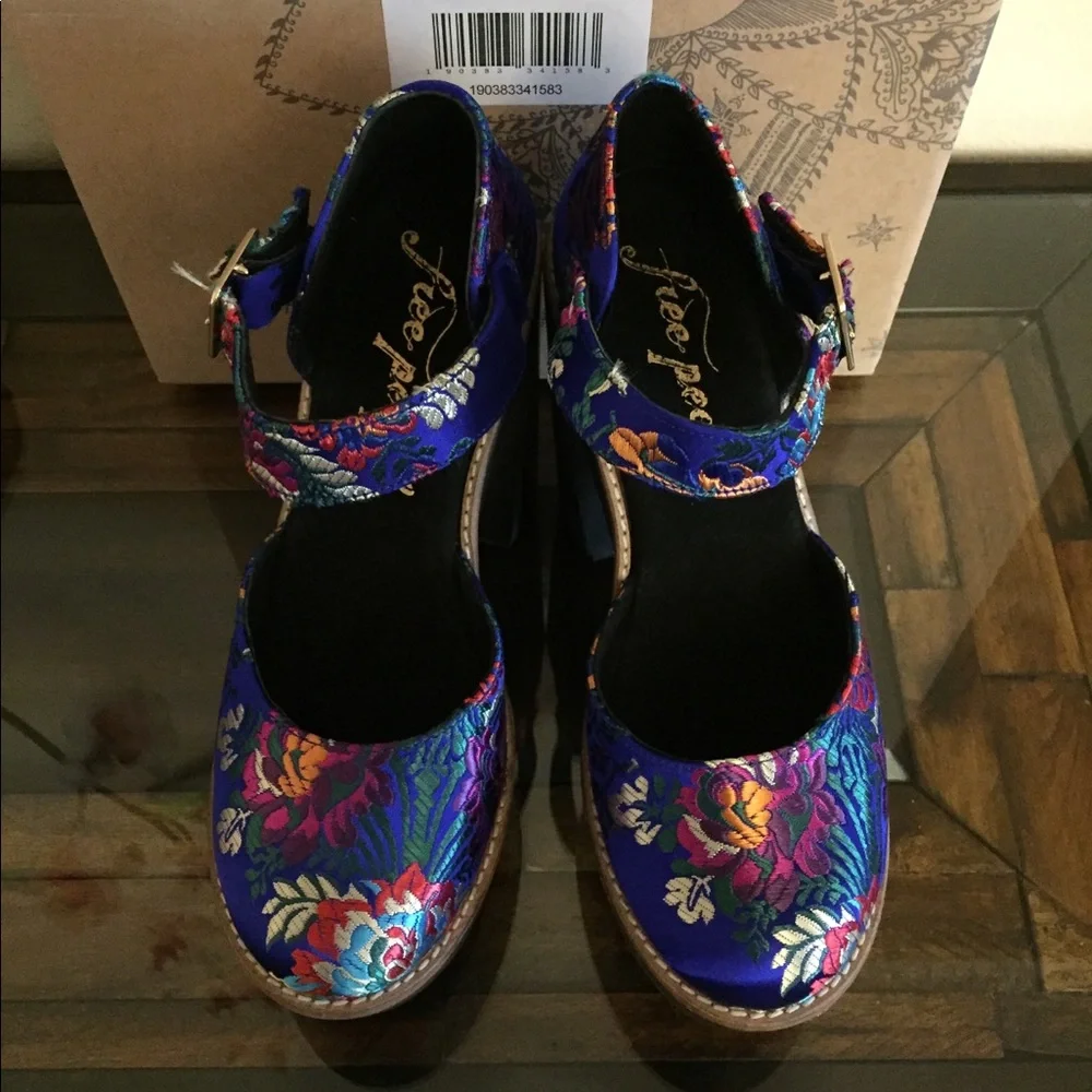 Free People Blue Floral Platform Sandals